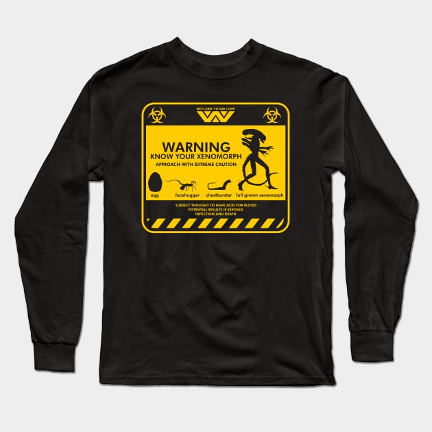 Warning Know Your Xenomorph from the 1979 movie Alien Long Sleeve T-Shirt by DaveLeonardo